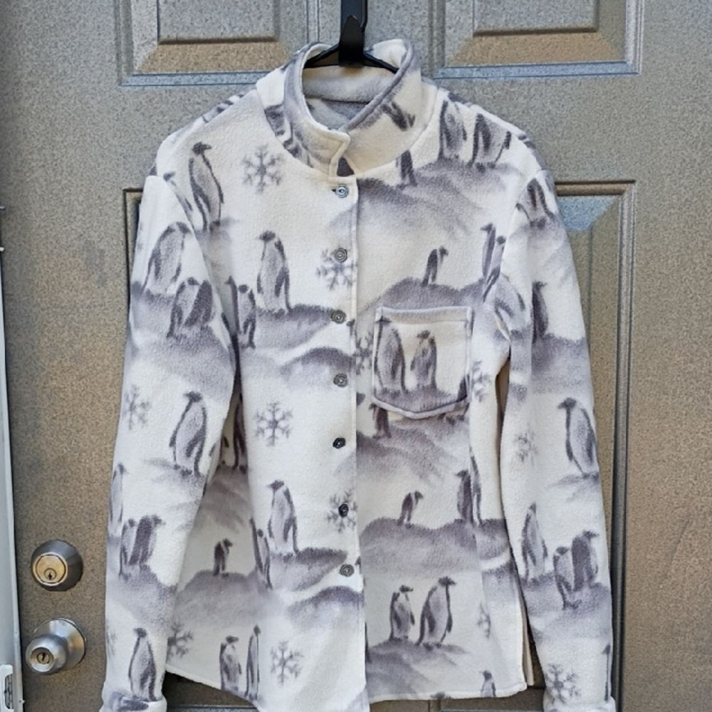 Gray and White Penguin Fleece Shacket